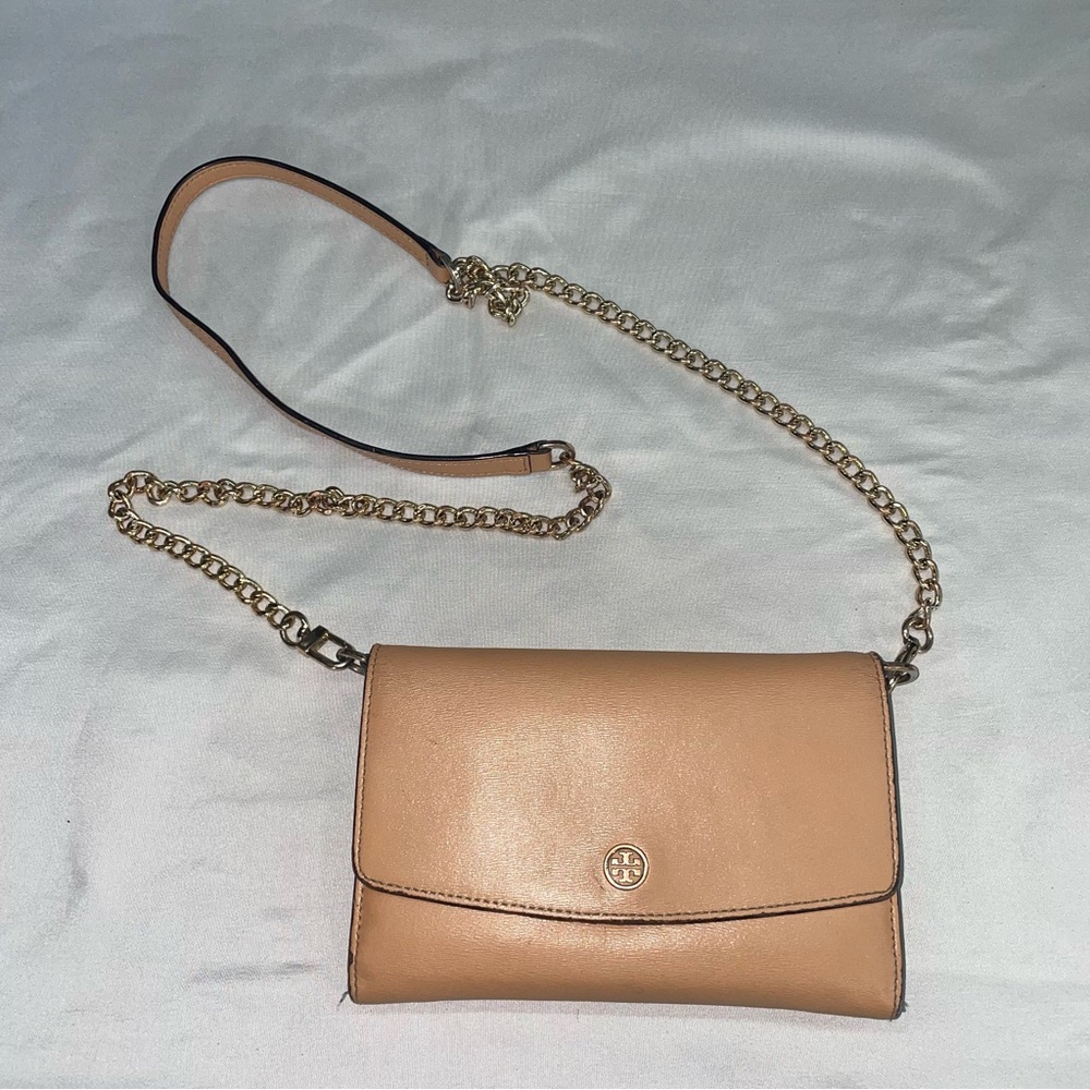 Tory Burch Clutch Wallet Shoulder Hand Bag Tan